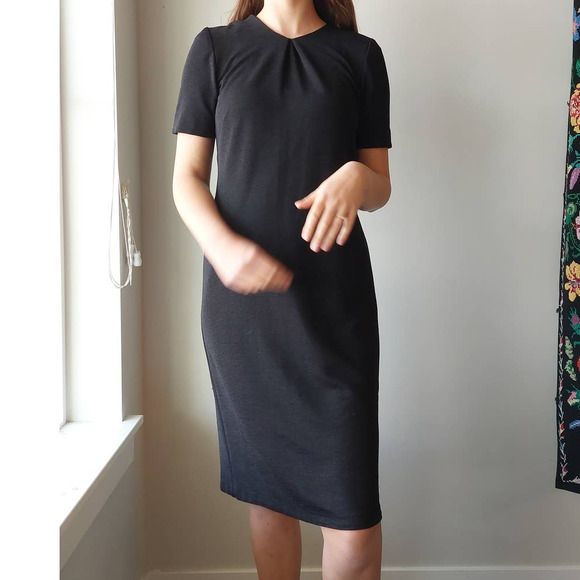 Vintage 80s 90s Pleated Black Dress 42" bust size 10 - Picture 3 of 10